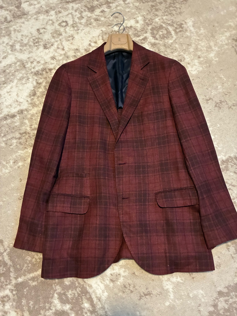 Men's Burgundy Plaid Blazer - Brunello Cucinelli